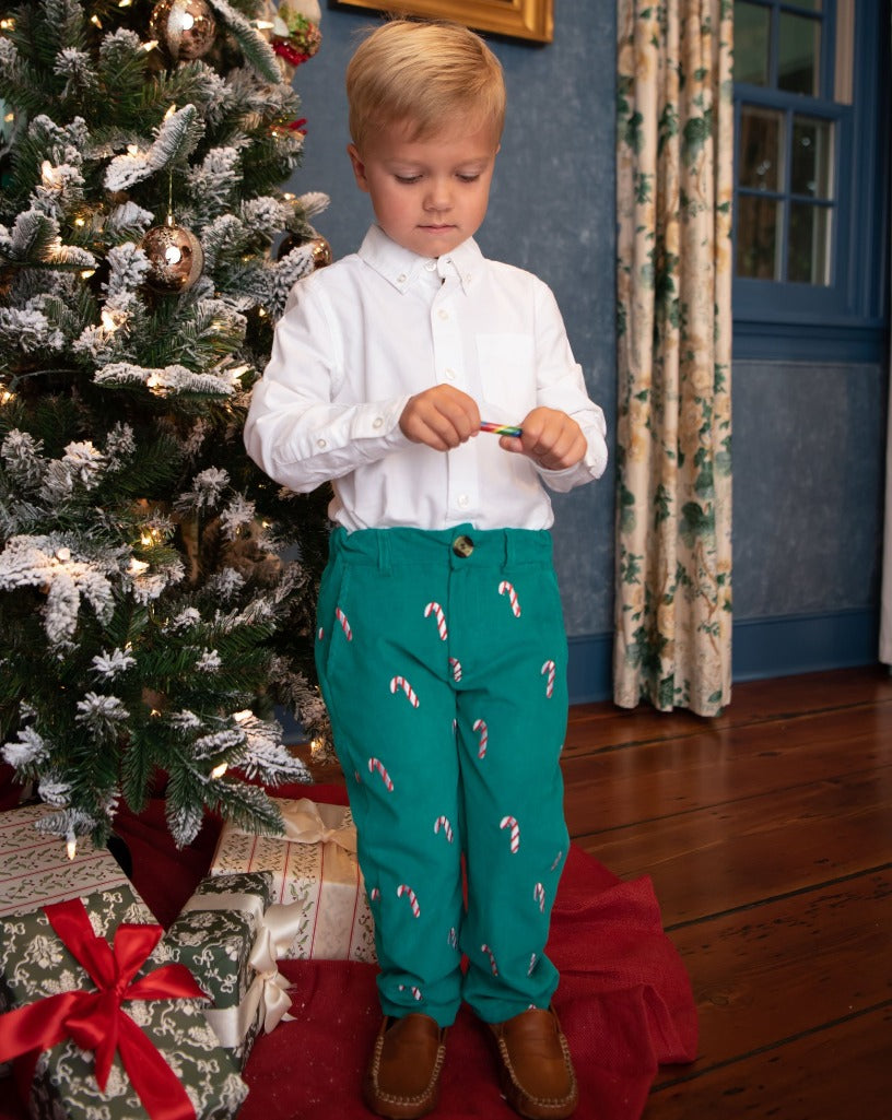 Candy Cane Embroidered Corduroy Pants