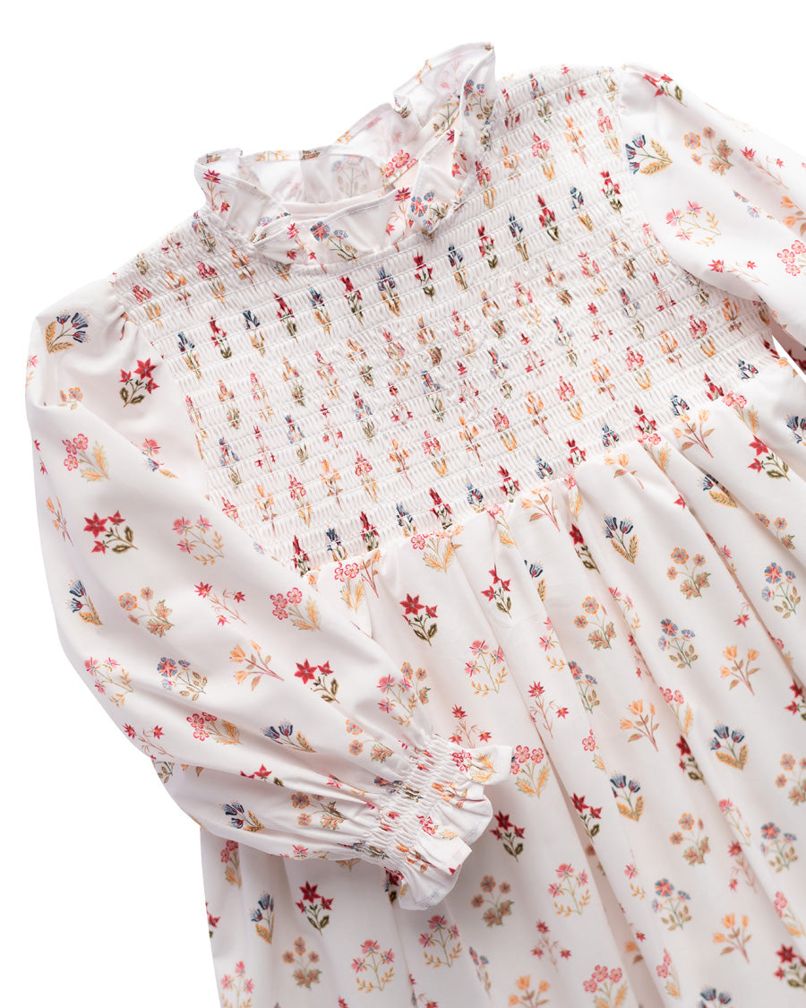 Winter Garden Block Print Shirred Dress