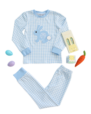 Bunny Applique Blue Gingham Pajamas- FINAL SALE