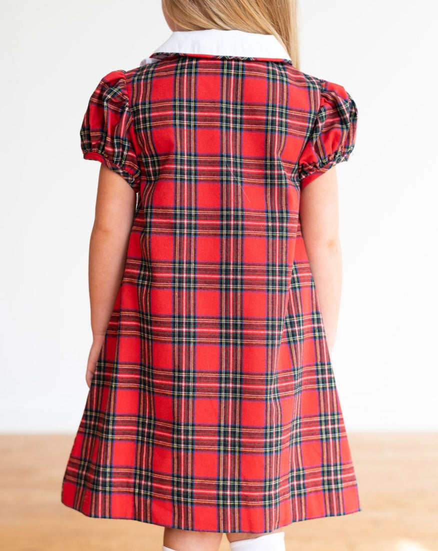 Holiday Plaid Sadie Dress with White Ruffle