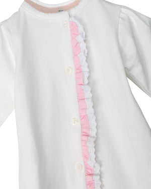 White Knit Baby Gown with Pink Trim