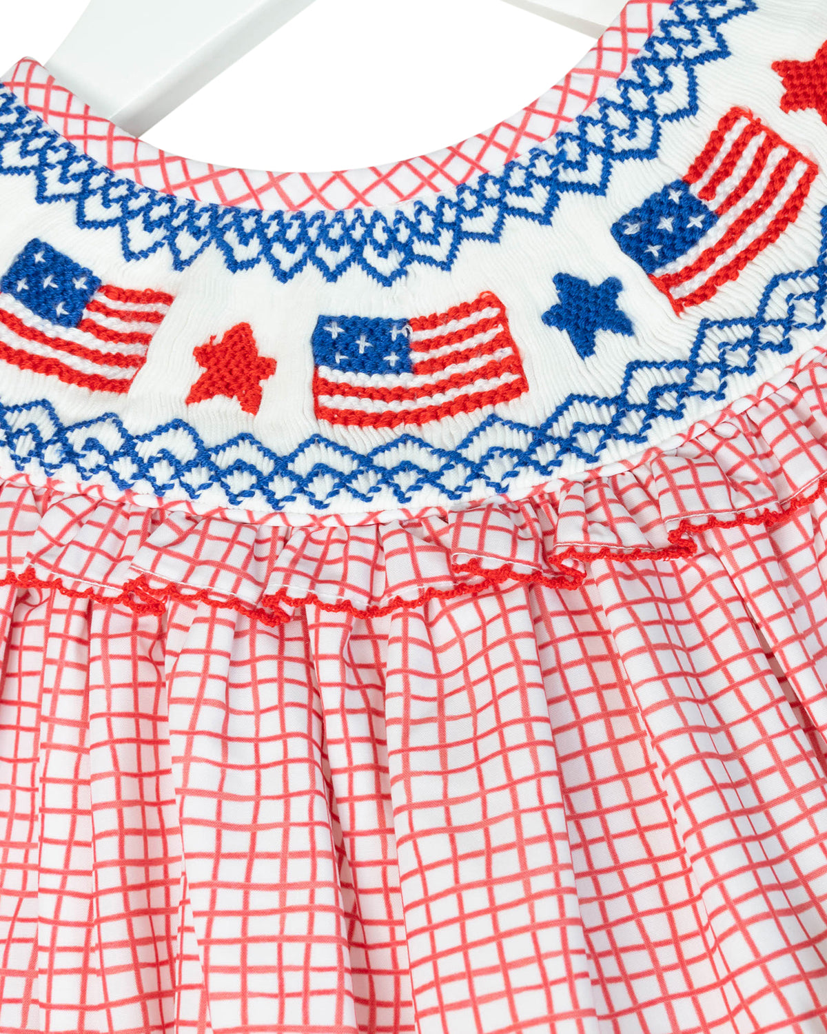 American Flags and Stars Smocked Patriotic Girl Bubble