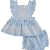 Blue Gingham Pinafore Bloomer Set with Lace