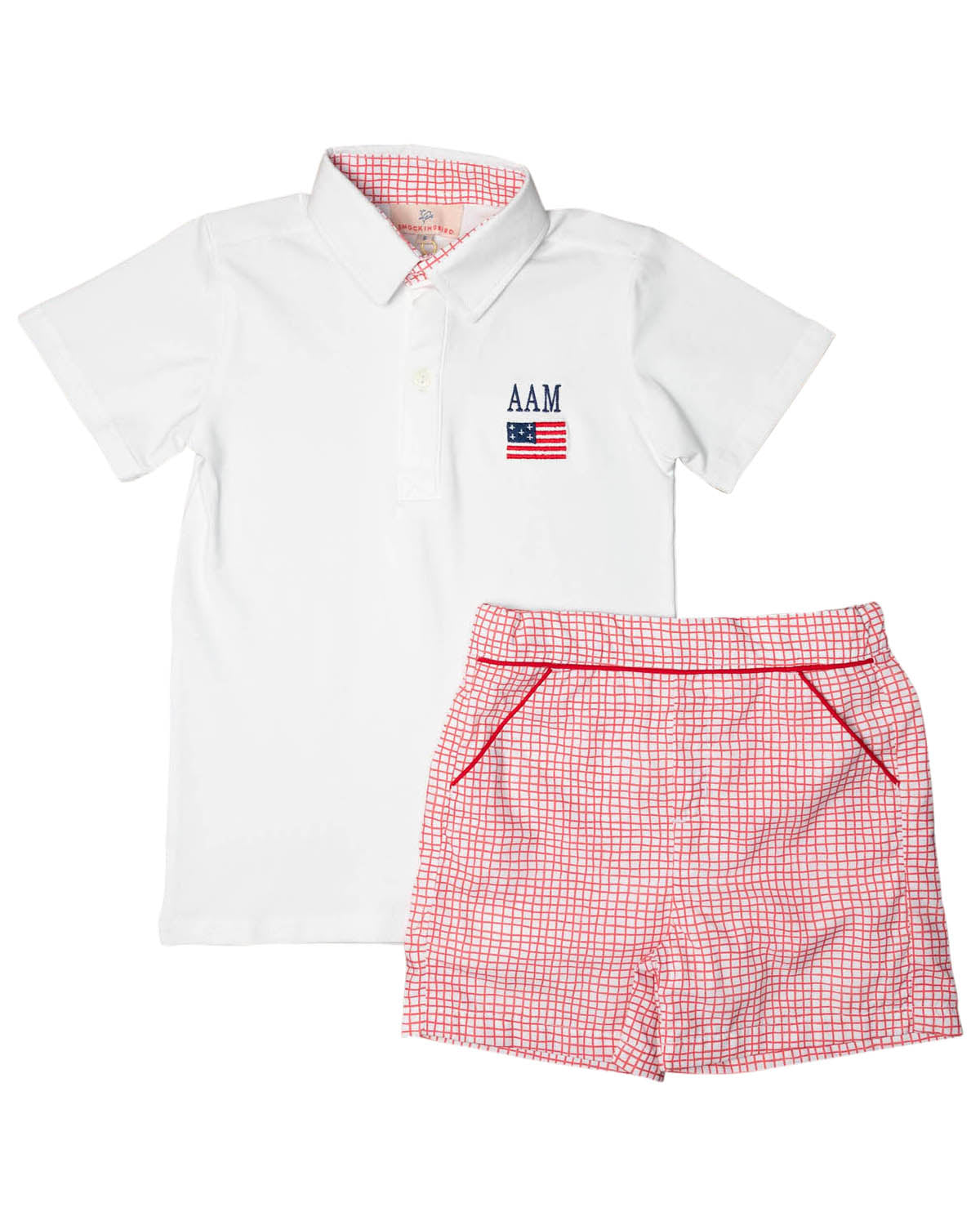 American Flag Embroidered Patriotic Shorts Set