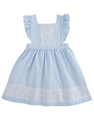 Blue Gingham Pinafore Dress with Lace