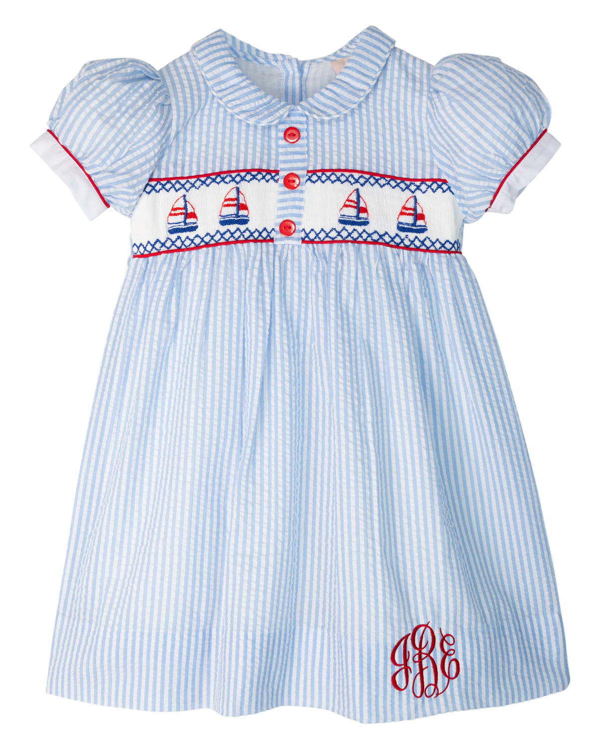 Sailboats Smocked Blue Seersucker Dress-FINAL SALE
