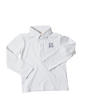 Navy Polka Dot Knit Polo Style Shirt-FINAL SALE