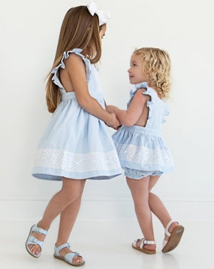 Blue Gingham Pinafore Bloomer Set with Lace-FINAL SALE