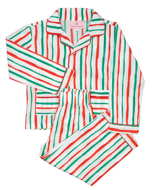 Red and Green Striped Button Down Pajama Set