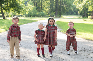 Garnet and Green Tartan Plaid Collared Shirt