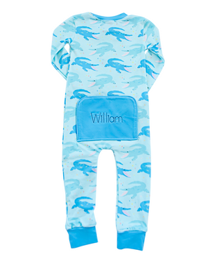 Chomping Crocodile Zip Up Pajamas with Blue Trim-FINAL SALE