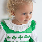 White Knit Blouse with Green Picot Trim