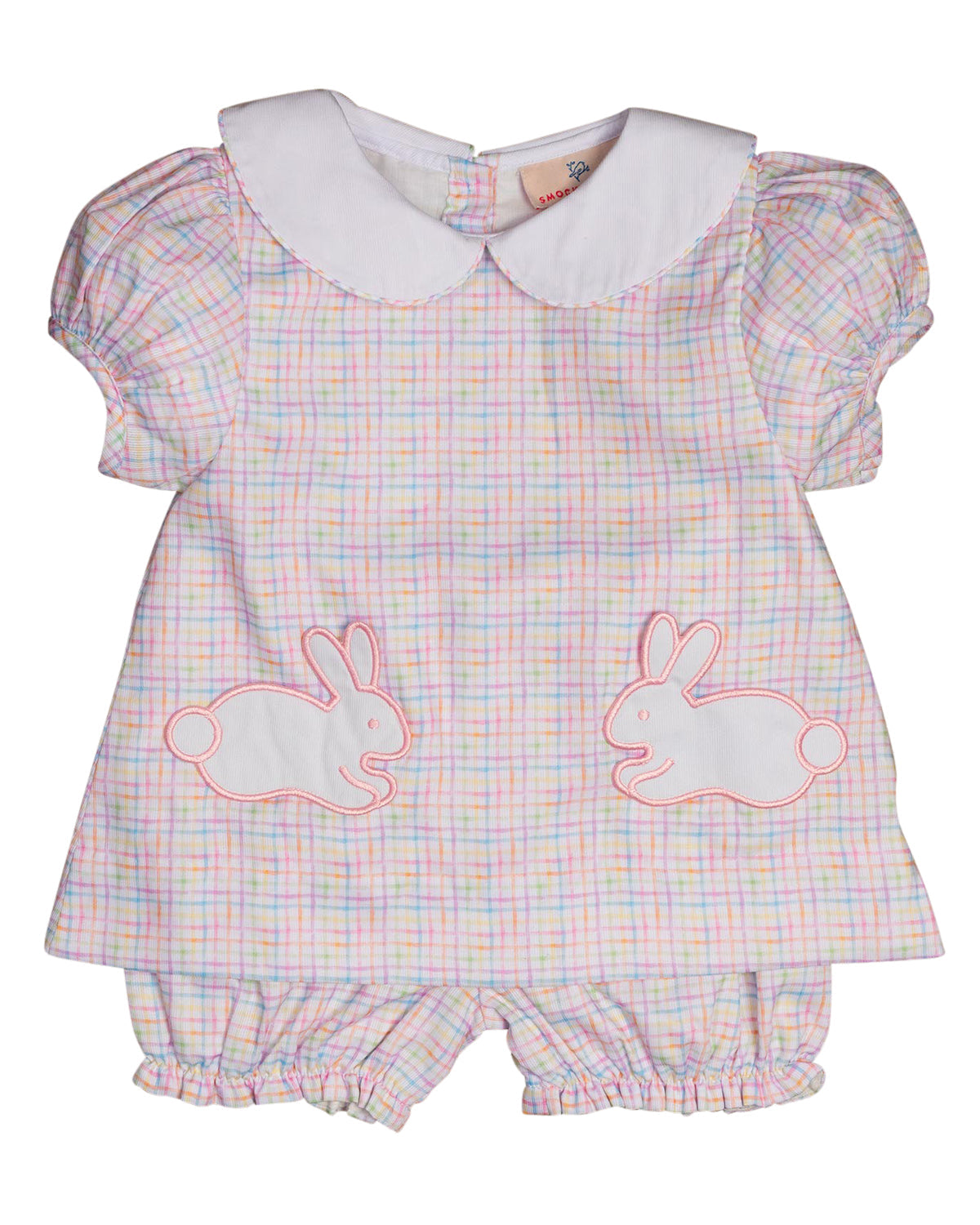Pink Rainbow Plaid Bloomer Set with Bunny Pockets-FINAL SALE