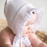 Smocked White Bonnet