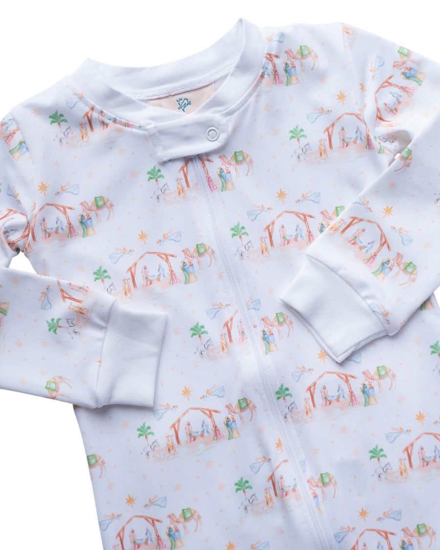 Nativity Print Zip Up Pajamas