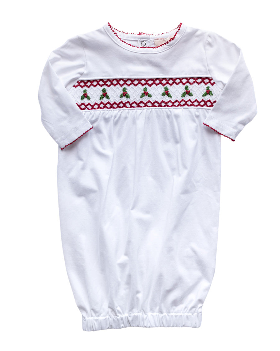 Holly Berry Smocked Baby Gown- FINAL SALE