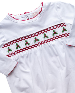 Holly Berry Smocked Baby Gown