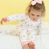 Party Time Pima Zip Up Pajamas with Pink Trim- FINAL SALE
