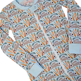 Spring Bunnies Blue Pima Cotton Zip Up Pajamas-FINAL SALE