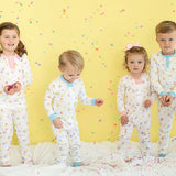 Party Time Pima Zip Up Pajamas with Pink Trim- FINAL SALE