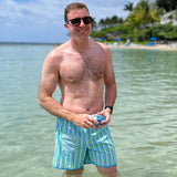 Men's Blue and Green Striped Swim Trunks-FINAL SALE