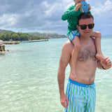 Men's Blue and Green Striped Swim Trunks-FINAL SALE