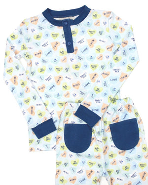 Candy Hearts Pima Pajama Set With Blue Trim-FINAL SALE