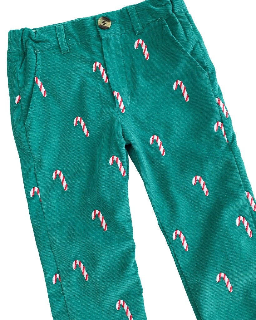Candy Cane Embroidered Corduroy Pants