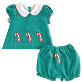 Candy Cane Applique Corduroy Bloomer Set