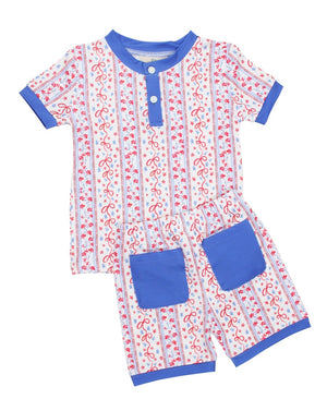 Stars and Stripes Pajama Set with Blue Trim- FINAL SALE