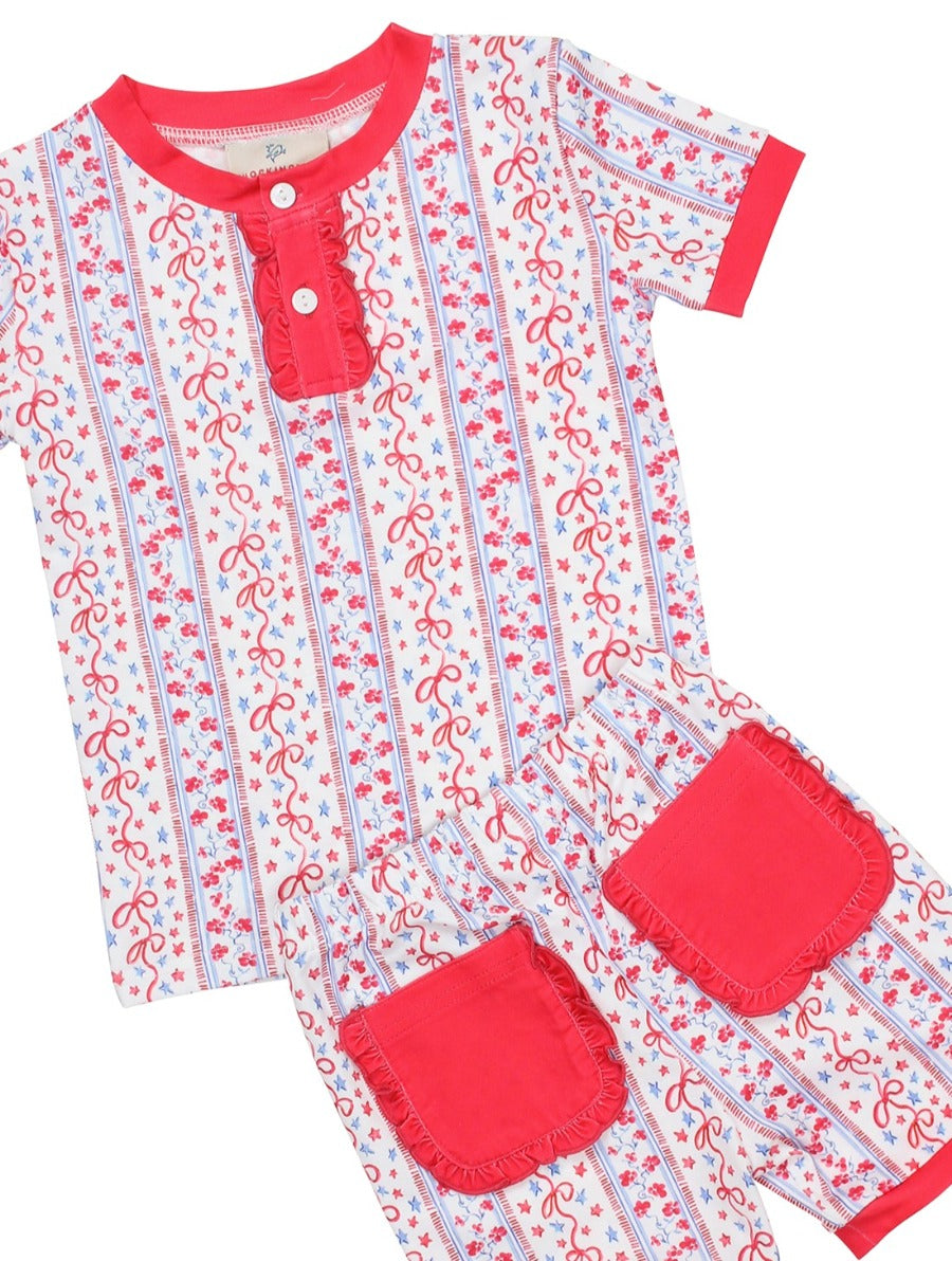 Stars and Stripes Pajama Set with Red Trim- FINAL SALE
