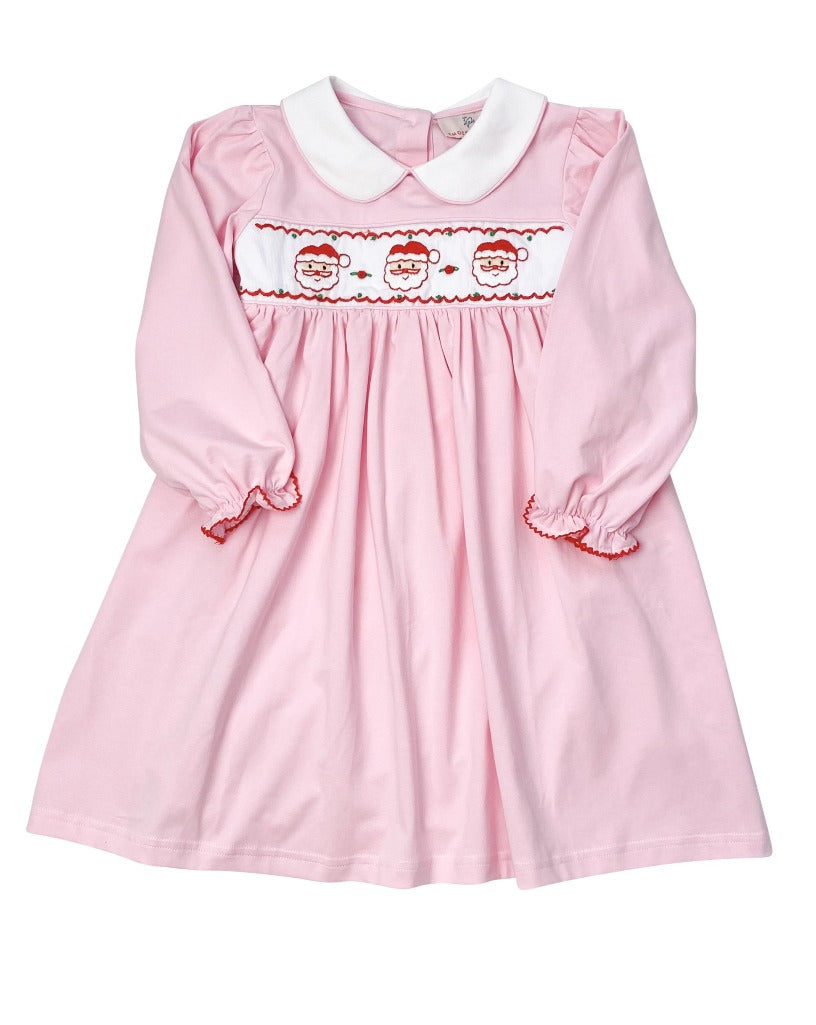 Santa Hand Embroidered Pink Knit Dress