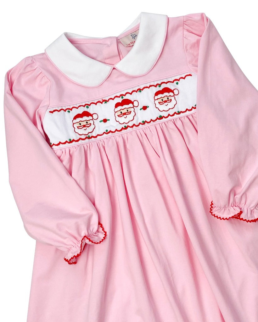 Santa Hand Embroidered Pink Knit Dress