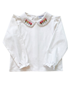 Knit Blouse with Floral Embroidered Collar