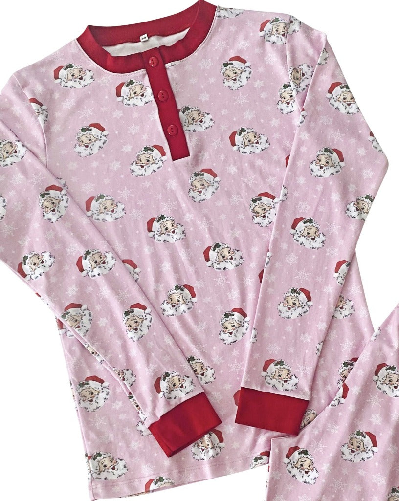 Vintage Santa Pink Pima Cotton Adult Pajama Set