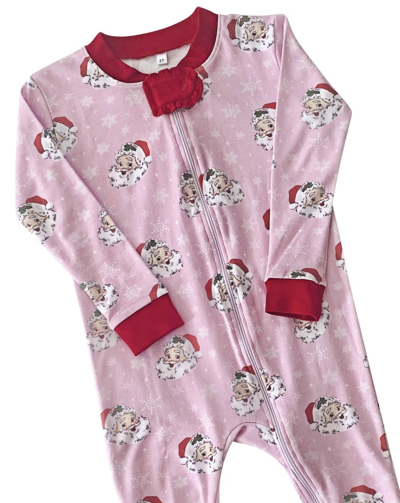 Vintage Santa Pink Pima Cotton Zip Up Pajamas