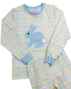 Bunny Applique Rainbow Plaid Pajamas- FINAL SALE