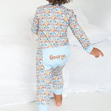Spring Bunnies Blue Pima Cotton Zip Up Pajamas-FINAL SALE