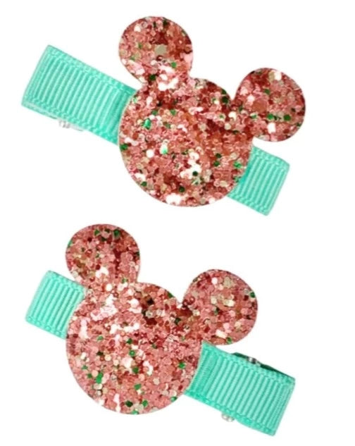 Lolo Glitter Turquoise Mouse Hair Clips