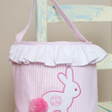 Bunny Applique Blue Seersucker Easter Basket