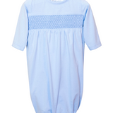Smocked Baby Gown In Pale Blue Knit