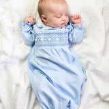 Smocked Baby Gown For Girl in Pale Blue Knit