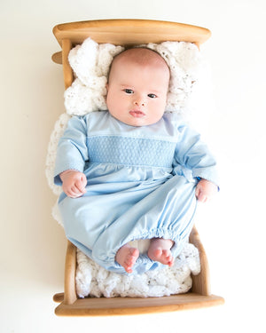Smocked Baby Gown In Pale Blue Knit
