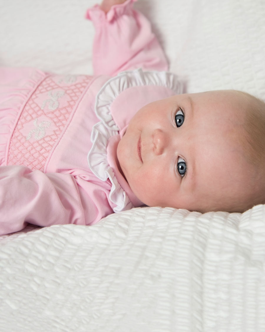 Bows Smocked Pink Knit Layette