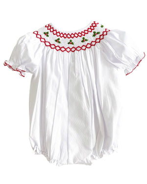 Holly Berry Smocked White Bishop Bubble