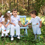 Bunny and Carrots Blue Seersucker Shortall