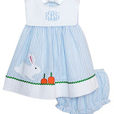 Bunny and Carrots Blue Seersucker Bloomer Set