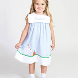 Bunny And Carrots Blue Seersucker Dress-FINAL SALE