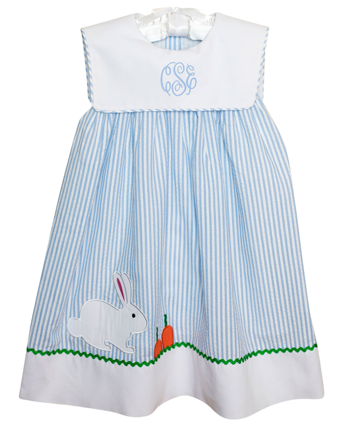 Bunny And Carrots Blue Seersucker Dress