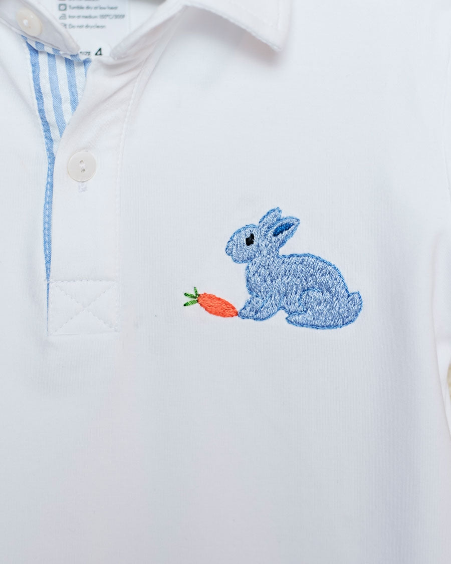 Bunny Embroidered Blue Seersucker Pants Set